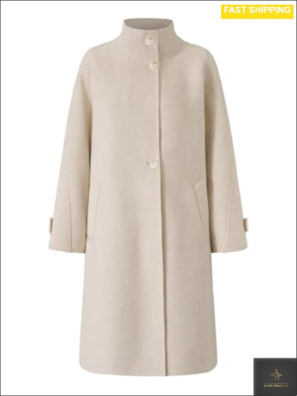 Women Wool Blend Double Face Mid Length Overcoat Stand Collar Loose Fit
